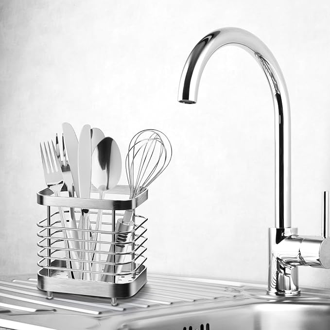 Utensil Holder, Stainless Steel Utensil Drying Rack for Kitchen Counter, Silverware Cutlery Flatware Holder Forks, Knives, Spoons, Chopsticks Organizer (Silver) - Image 6