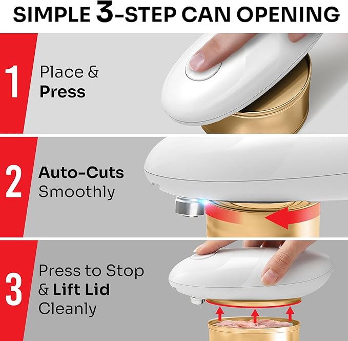 MUELLER HOME SmoothEdge Auto Electric Can Opener – Battery‑Operated One‑Touch w Magnet Lid Lifter, Smooth‑Edge Cut Technology – Portable Hands‑Free Automatic Can Opener for Seniors & Arthritis, White - Image 4