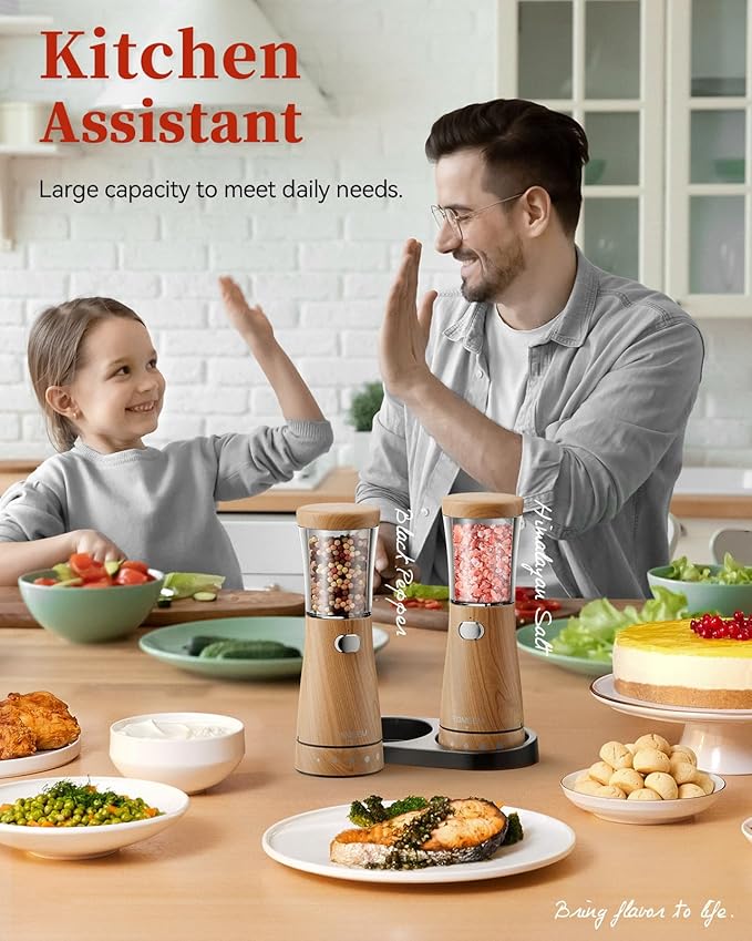 Electric Salt and Pepper Grinder Set with Storage Base, Stainless Steel Rechargeable Salt and Pepper Grinder Set with 4.5 oz Large Capacity, 1.8" Wide Mouth, Adjustable Coarseness, Ideal for Kitchen - Image 8