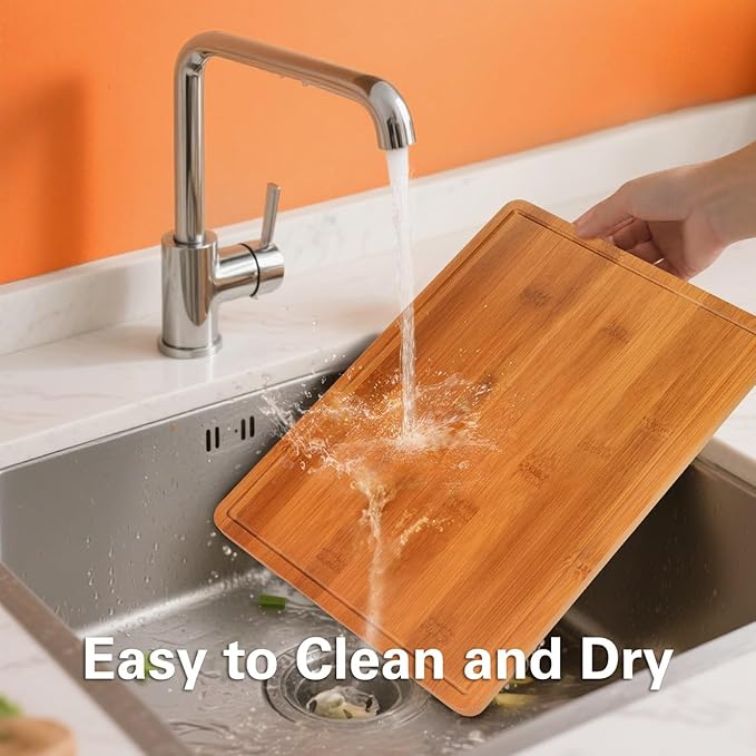 Carbonized Bamboo Cutting Boards for Kitchen, XL Durable Wood Cutting Board with Juice Grooves and Handles, Set of 3 Solid Charcuterie Board for Meal Prep & Serving (13x9.5, 14.5x10.5, 16x11.5) - Image 7