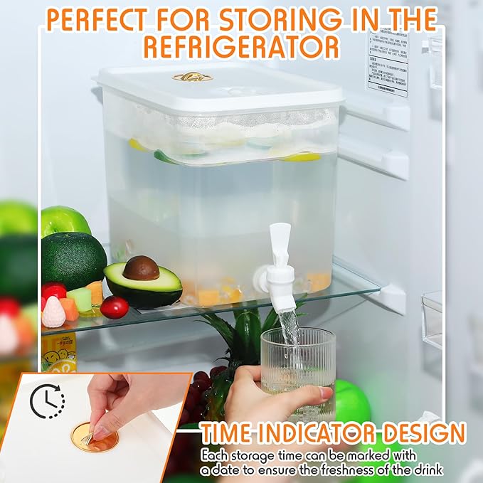 Domensi 1 Pack 2 Gallon Drink Dispenser for Fridge with Spigot Water Dispenser Leak Proof Lids Filter Screen Beverage Juice Container Sealed Plastic Lemonade Milk Cold Hot Drink Tea Jug for Party - Image 5