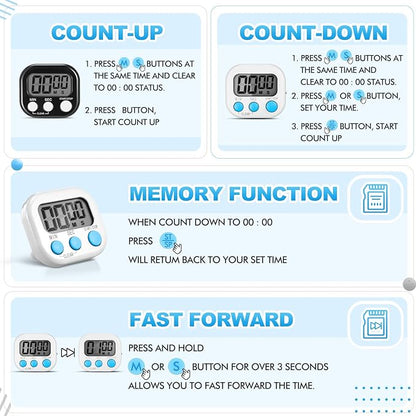 Xuhal 12 Pieces Digital Kitchen Timer Bulk, Small Magnetic Timers for Classroom, Digits Stopwatch Clock Timer for Cooking Baking Sports Games Office, Not Including Battery (Black,White) - Image 3