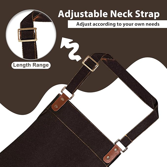 Apron for Men Women, Chef Apron with Adjustable Neck Strap, Heavy Duty Apron with Pockets, for Cooking, Gardening - Image 5