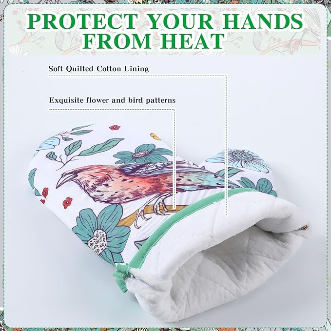 Leinuosen 6 Bird Flower Kitchen Towels Kitchen Decor and Accessories Set Floral Plant Oven Mitts and Pot Holders Sets Farmhouse Absorbent Dish Towels for Cooking Baking Grilling - Image 5