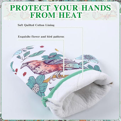 Leinuosen 6 Bird Flower Kitchen Towels Kitchen Decor and Accessories Set Floral Plant Oven Mitts and Pot Holders Sets Farmhouse Absorbent Dish Towels for Cooking Baking Grilling - Image 5