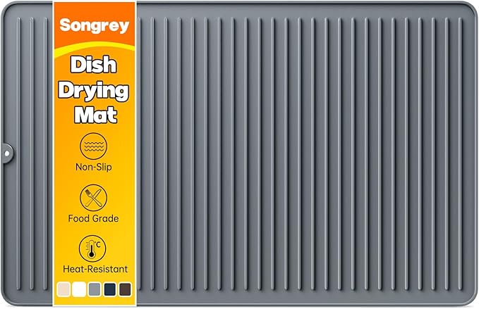 Songrey 28" x 18" Silicone Dish Drying Mat, Kitchen Counter Drying Pad for Sink Dishes or Under Rack, Multi-Use as Heat Resistant Trivet, Coffee Bar Mat by Unknown