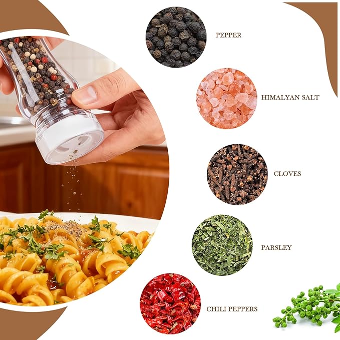 LHS Pepper Mill Grinder Set, 2Pcs Salt Grinder Peppercorn Grinders with Adjustable Coarseness-Clear - Image 4