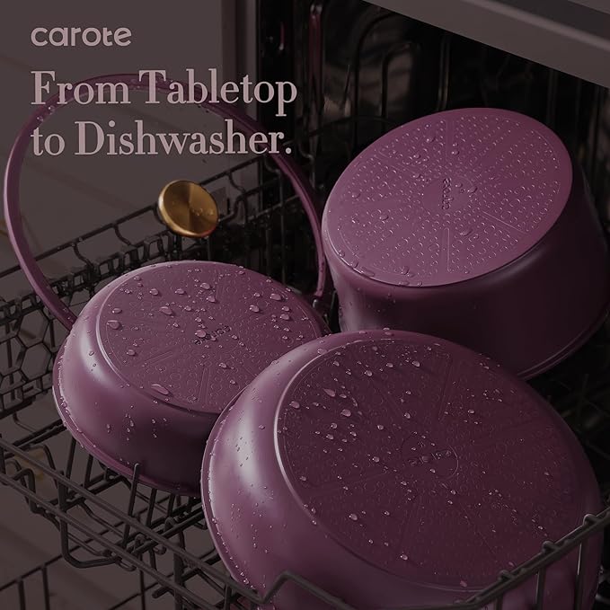 CAROTE 21pcs Pots and Pans Set, Nonstick Cookware Set Detachable Handle, Induction Kitchen Cookware Sets Non Stick with Removable Handle, RV Cookware Set, Gold and Purple - Image 7