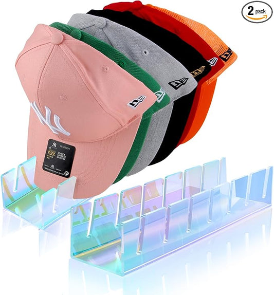 Hat Stand for Baseball Caps, 2 Pack No Install Acrylic Hat Organizer for 14 Baseball Caps Storage Organizer, Hat Racks Hat Holder Display and Organization for Closet, Bedroom, Dresser (Colorful-2Pack) by Sloworld