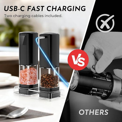 Upgraded Larger Capacity Electric Salt and Pepper Grinder Set Rechargeable with Digital Display, Refillable Electric Pepper Grinder Mill Set with Light & Ceramic Core, Adjustable Coarseness - Image 4