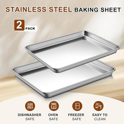 Baking Sheet Set of 2, Commercial Grade Stainless Steel Cookie Sheets for Baking, 17.5''x13'' / 15.7''x12'', Thicker and Firmer Baking Pans Set, Rust & Warp Resistant & Nonstick, Nontoxic & Heavy Duty - Image 5