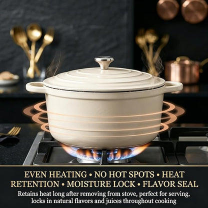 QuliMetal Enameled Cast Iron Cookware Set, 4-Piece Pots and Pans Set with Lids, 10.25" Skillet, 2QT Saucepan, 2.8QT & 4.8QT Dutch Ovens, Oven Safe to 500°F, All Stovetops Compatible - Cream White