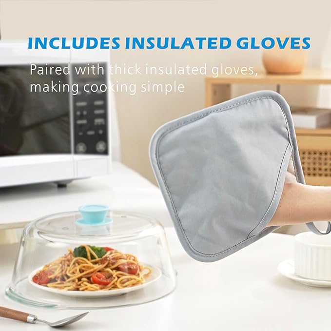Tall Glass Microwave Splatter Cover for Food with Vent Hole 100% Food Safe 10in Plate Splatter Guard Lid with Silicone Knob BPA Free Cookware Serving Dish Cover Dishwasher Safe - Image 4