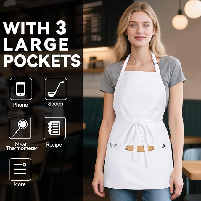 NLUS Kitchen Cooking Apron with 3 Pockets, Adjustable Bib Apron Chef Aprons for Women Men