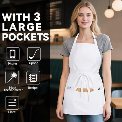 NLUS Kitchen Cooking Apron with 3 Pockets, Adjustable Bib Apron Chef Aprons for Women Men