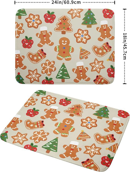 Christmas Dish Drying Mat for Kitchen Counter 18x24 Cute Gingerbread Themed Winter Xmas Holiday Absorbent Reversible Microfiber Drying Mats Kitchen Countertop Protector Dishes Drainer Rack Pad - Image 2