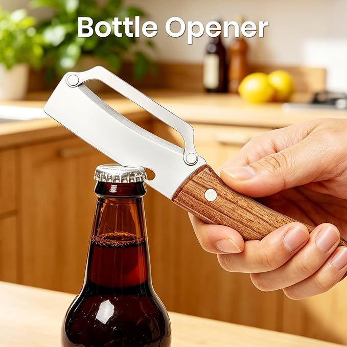 Multi-Functional Vegetable Peeler for Kitchen, 2-in-1 Stainless Steel Kitchen Tool with Bottle Opener and Wooden Handle Stainless Steel Blade for Fruit Apple Carrot Papaya Potato Pumpkin (2PCS)