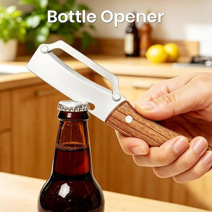 Multi-Functional Vegetable Peeler for Kitchen, 2-in-1 Stainless Steel Kitchen Tool with Bottle Opener and Wooden Handle Stainless Steel Blade for Fruit Apple Carrot Papaya Potato Pumpkin (1PCS)