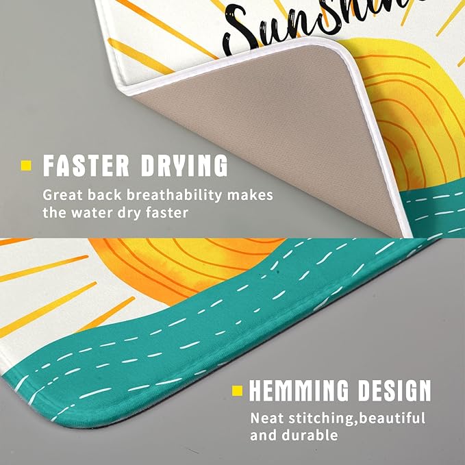Summer Seaside Sunset over Sea Dish Drying Mat for Kitchen Counter,Hello Sunshine Drying Mat 16 x 18 Inch with Absorbent Reversible Microfiber Drying Pad for Coffee Bar - Image 3