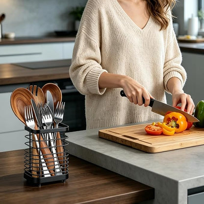 Utensil Holder, Stainless Steel Utensil Drying Rack for Kitchen Counter, Silverware Cutlery Flatware Holder Forks, Knives, Spoons, Chopsticks Organizer (Black) - Image 8