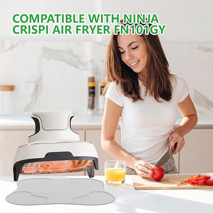 2Pcs Silicone Heat Resistant Mat & Splatter Shield, Foldable Silicone Mat and Splatter Shield for Ninja Crispi Air Fryer Accessories (Beige)