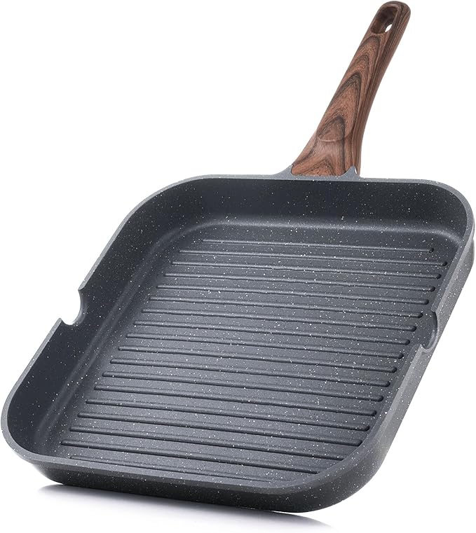 SENSARTE Nonstick Grill Pan for Stove Tops, Versatile Griddle Pan with Pour Spouts, Square Grill Pan for Big Cooking Surface, Durable Grill Skillet for Indoor & Outdoor Grilling. PFOA Free, 11 Inch by SENSARTE
