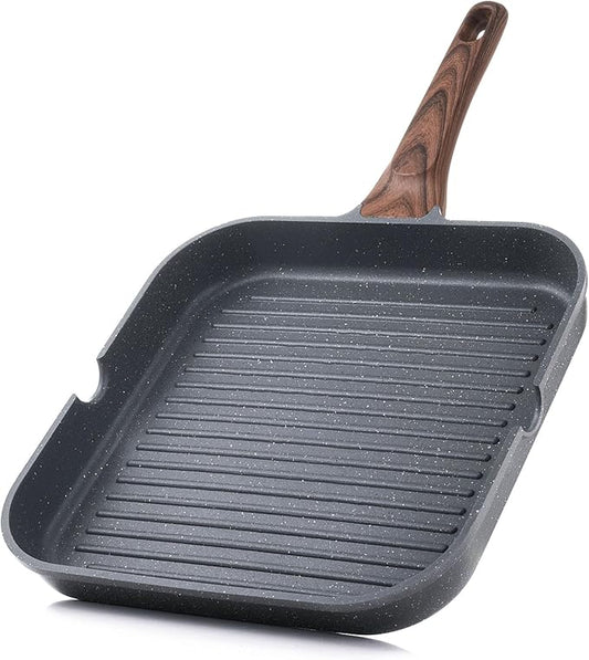SENSARTE Nonstick Grill Pan for Stove Tops, Versatile Griddle with Pour Spouts, Square Big Cooking Surface, Durable Skillet Indoor & Outdoor Grilling. PFOA Free, 9.5 Inch by SENSARTE