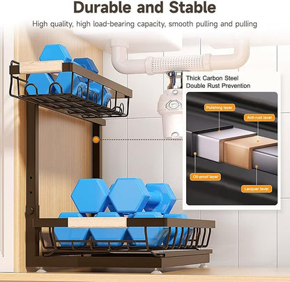 Sevenblue 2 Packs Under Sink Organizer, Height Adjustable 2 Tier Under Kitchen Sink Organizer, Multi-Purpose Storage Shelf for Kitchen Bathroom Cabinet (Brown, Extra Large) - Image 5