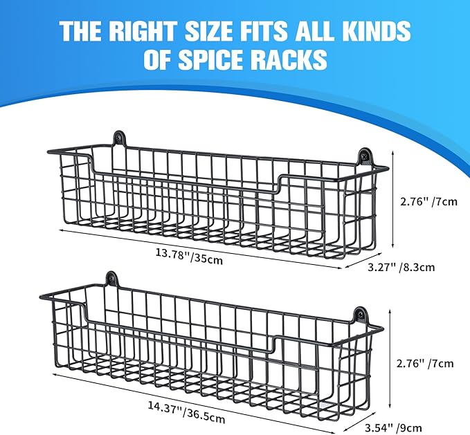 Spice Rack Organizer Wall Mount, Spice Organization Storage Shelf for Cabinet Door, 4 Packs Wall Spice Rack Saving Space for Kitchen, Black - Image 2