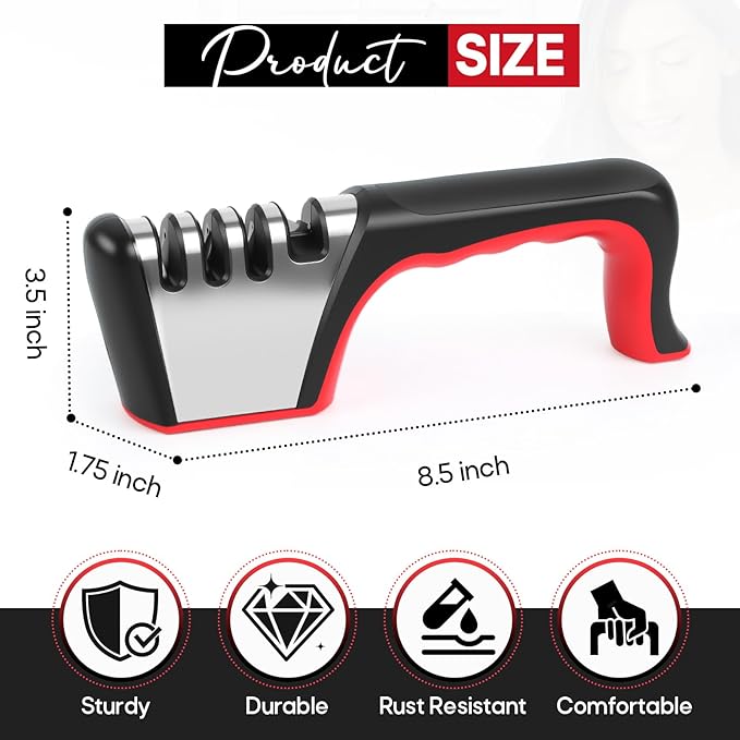 4-in-1 Knife Sharpener, Sturdy Manual Knife Sharpeners for Kitchen Knives, Professional Ergonomic Knife Sharpening Kit with 4 Stage Sharpening Slots, Portable Knife Sharpener for Knives, Scissors - Image 3