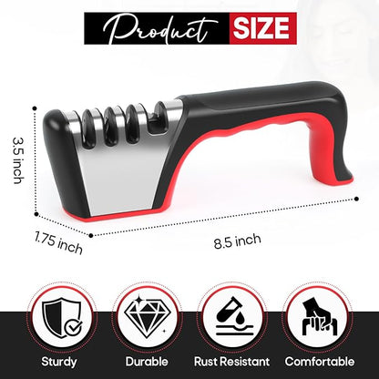 4-in-1 Knife Sharpener, Sturdy Manual Knife Sharpeners for Kitchen Knives, Professional Ergonomic Knife Sharpening Kit with 4 Stage Sharpening Slots, Portable Knife Sharpener for Knives, Scissors - Image 3