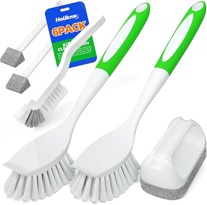 Holikme 6 Pack Dish Brush with Handle Kitchen Cleaning Brush Set for Pot, Pan, Kitchen Sink (Green) by Holikme