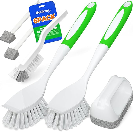 Holikme 6 Pack Dish Brush with Handle Kitchen Cleaning Brush Set for Pot, Pan, Kitchen Sink (Green) by Holikme