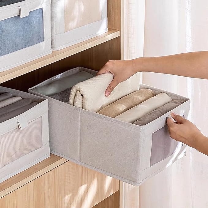 Linen Closet Organizers And Storage, 8 Pack Closet Storage Bins Linen Closet Baskets for Closet Organization Foldable Closet Organizer Bins with Clear Window For Organizing Clothing, Jeans, Shelves - Image 4