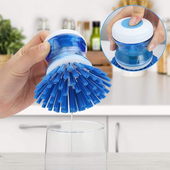 Dish Brush with Soap Dispenser for Dishes Pot Pan Kitchen Sink Scrubbing, Blue 2 Pack - Image 4