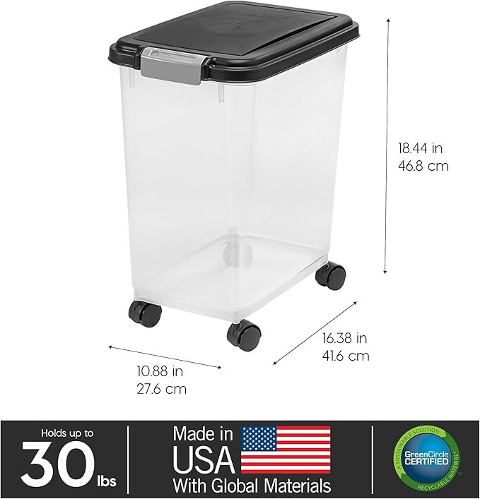 IRIS USA Airtight Dog Food Storage Container, Up to 30 lbs, Attachable Wheels, for Dog Cat Bird and other Pet Food Storage Bin, Keep Fresh, Easy Mobility, BPA Free, Black - Image 4