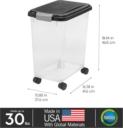 IRIS USA Airtight Dog Food Storage Container, Up to 30 lbs, Attachable Wheels, for Dog Cat Bird and other Pet Food Storage Bin, Keep Fresh, Easy Mobility, BPA Free, Black - Image 4