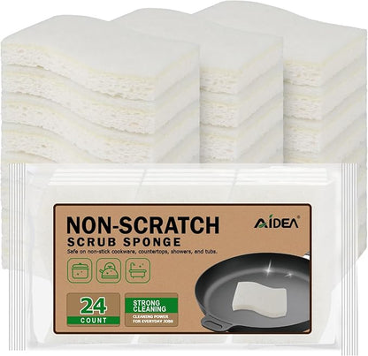 AIDEA Non-Scratch Scrub Sponge-24Count, Sponges Kitchen, Natural Sponge for Non-Stick Cookware, Cellulose Sponges for Dishes, Cleaning Power for Kitchen, Bathroom, Household by AIDEAHOME