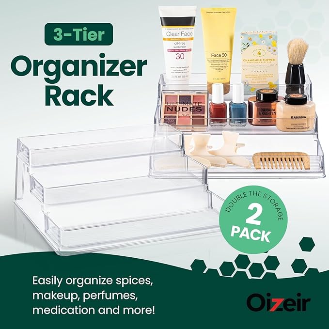 Oizeir Clear Spice Rack (2-Pack) – 3-Tier Acrylic Organizer for Cabinet – Deep Spice Shelf – 10.4 x 9.6 x 4 Inches – Holds Seasoning and Condiments - Image 2