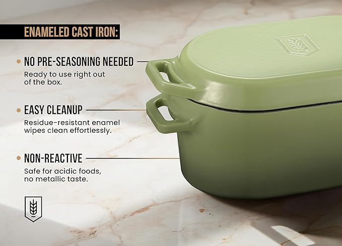 Kook Dutch Oven, for Bread Baking, Sourdough Loaf Pan, Dual Handles, Enameled Cast Iron, with Sling, Dishwasher Safe, Oven safe 500F, 3.4 Qt, Sage Ombre - Image 5