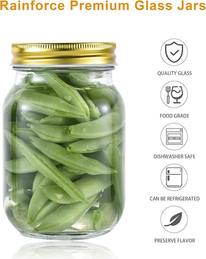 Rainforce 16 oz Mason Jars With Lids Regular Mouth 15 Pack-16 oz Glass Jars with Gold Lids,Bulk Pint Clear Glass Jars For Meal Prep, Food Storage With 20 Labels - Image 3