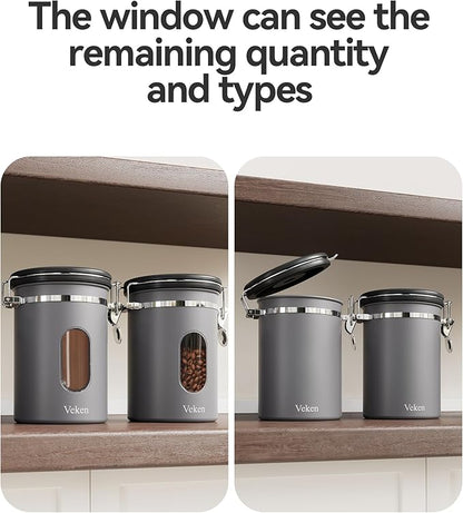 Veken Coffee Canister with Window,Airtight Stainless Steel Kitchen Food Storage Container, Date Tracker & Scoop for Grounds Coffee, Beans, Tea, Flour, Cereal,Sugar,22OZ,Grey - Image 8