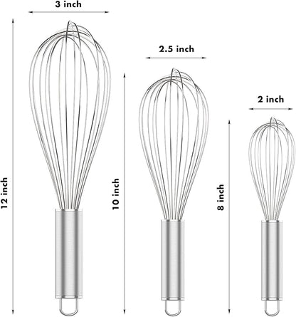 OYV 304 Stainless Steel Whisk Set, Dishwasher Safe Rustproof Metal Whisk, Professional Balloon Wire Whisks for Kitchen Cooking, Perfect For Blending, Whisking, Baking, Beating, 3 Packs (8" 10" 12") - Image 6