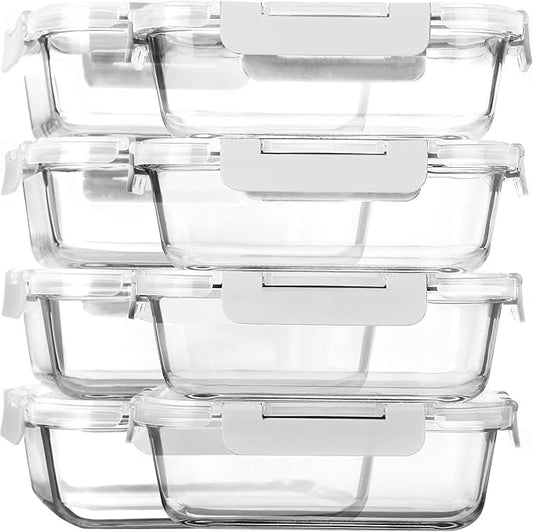 [8-Pack,30 oz]Glass Meal Prep Containers,MCIRCO Glass Food Storage Containers,Airtight lunch Containers with Lids, Microwave, Oven, Freezer and Dishwasher, White by MMCIRCO