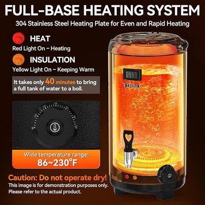 Electric Insulated Beverage Dispenser with Stand 2 Gallon Hot & Cold Drink Dispenser 86-230℉ Adjustable Temperature Real-Time Temperature Display for Tea and Coffee (Black) - Image 3