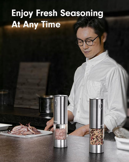 TOMEEM Upgraded Larger Capacity Electric Salt and Pepper Grinder Set Rechargeable with LED lights, Stainless Steel Automatic Pepper and Salt Grinder Refillable with 5 Adjustable Coarseness - Image 8