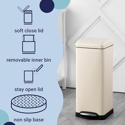 happimess HPM1007F Betty Retro 8-Gallon Step-Open Trash Can with Soft-Close Lid, Fingerprint Resistant, Modern, Minimalistic for Home, Kitchen, Laundry Room, Office, Bedroom, Bathroom, Almond - Image 3