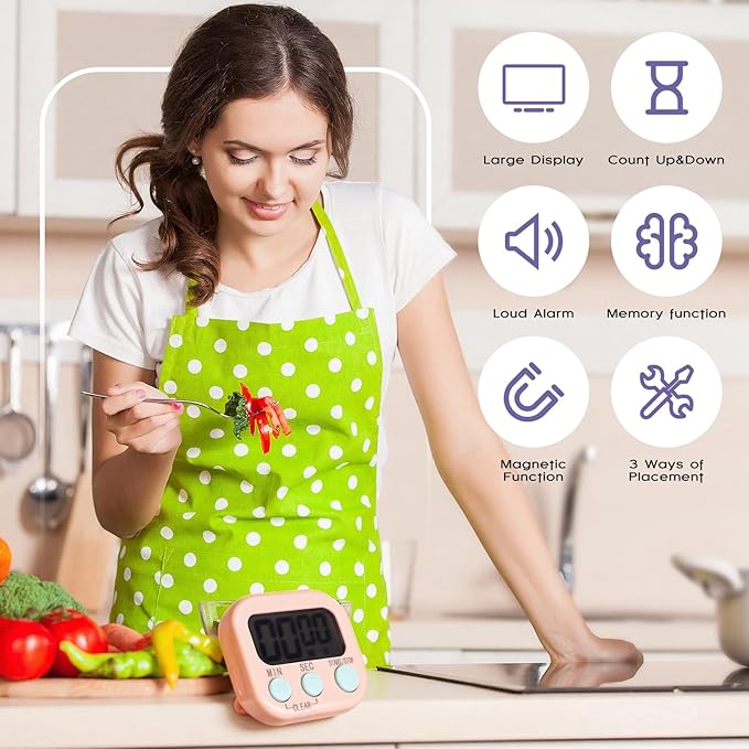 Weewooday 24 Pcs Digital Kitchen Timer Magnetic Timer Bulk On/Off Switch Minute Second Count up Countdown Loud Alarm for Exercise Cook Baking (Macaron Colors) - Image 3