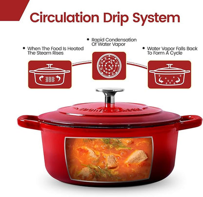 EDGING CASTING Enameled Cast Iron Dutch Oven, 5.5 Quart, Round Dutch Ovens Pot with Dual Handle for Bread Baking, Dutch Ovens with Lid, Bread Oven, Red - Image 2
