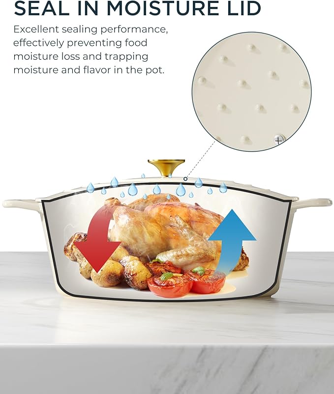 Enameled Cast Iron Dutch Oven - 9.3QT Dutch Oven Pot with Lid & Cotton Potholders - Heavy-Duty Non Stick Casserole Pot for Braising, Stews, Roasting, Baking, Suitable for All Stovetops, Cream White - Image 4